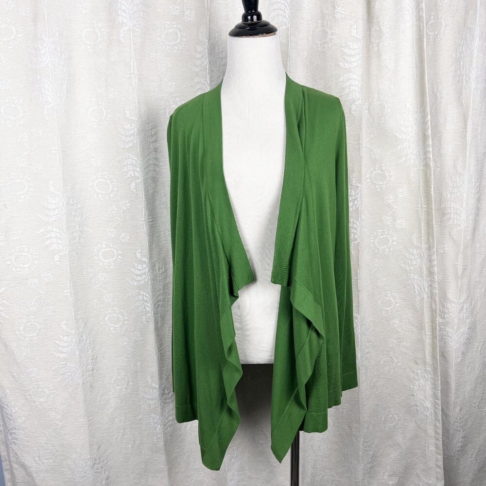 Talbots open front green cardigan cotton blend lagenlook relaxed fit lounge